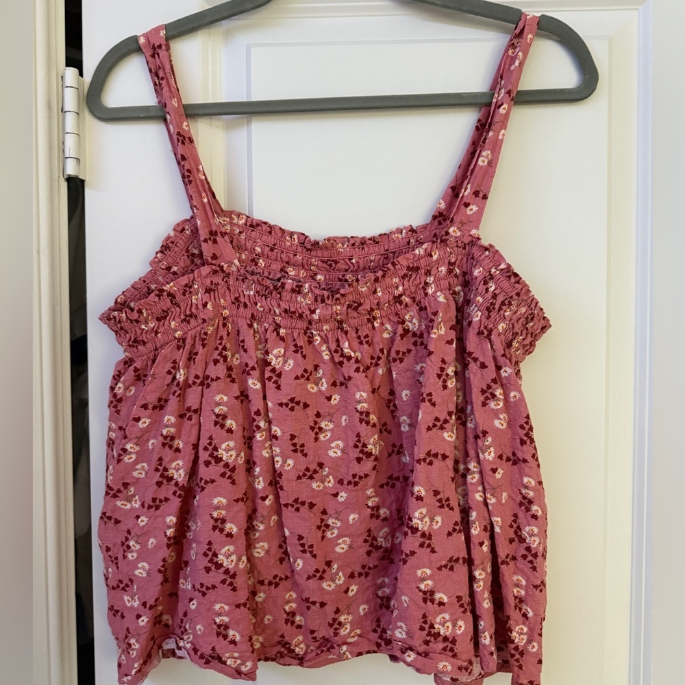 EASEL Floral Smocked Tank Cami Top Blush Pink Tie Boho Flower Square Neck Sz L - Picture 6 of 6